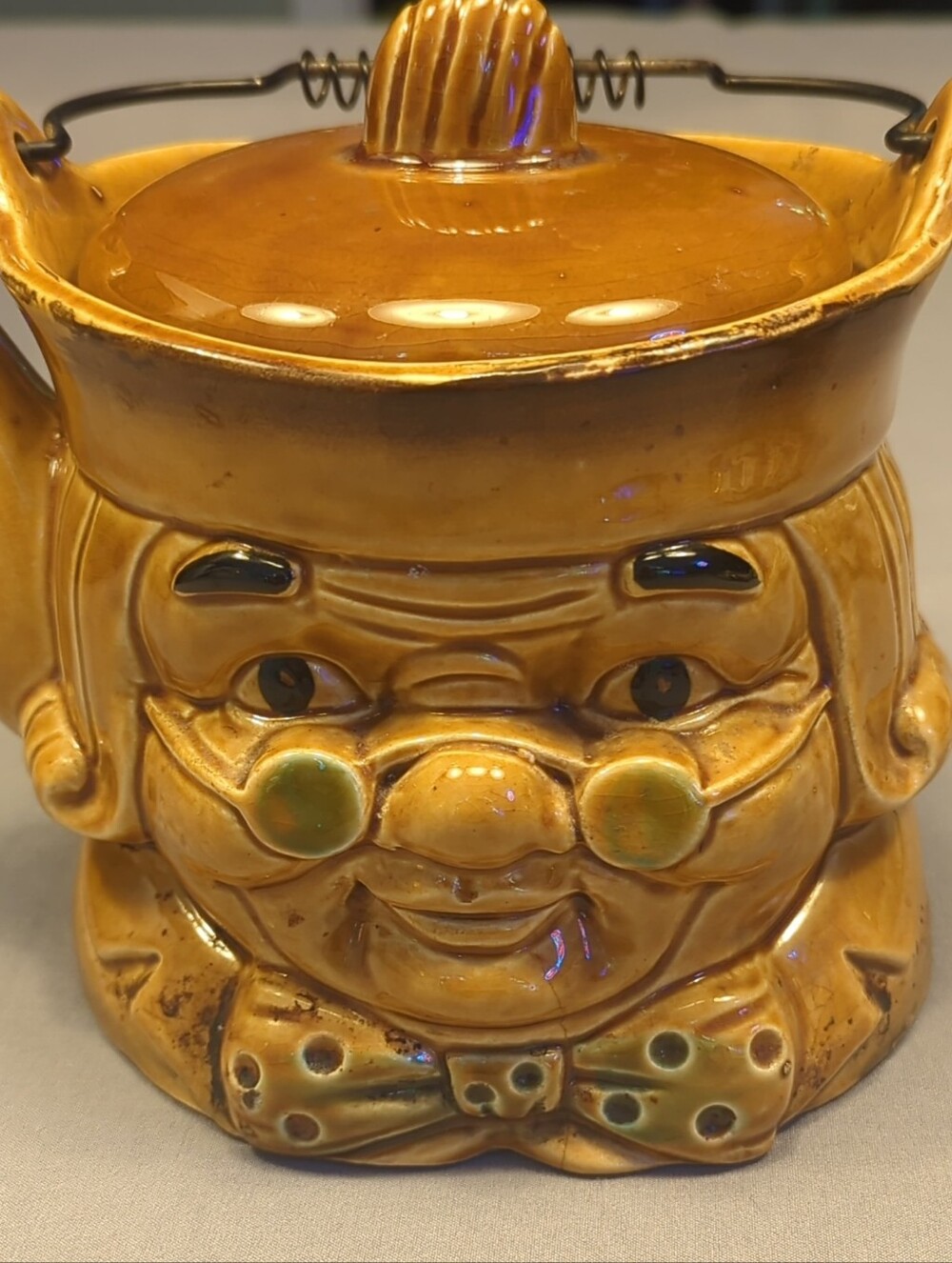Vintage Golden Brown Ceramic Face Teapot - Japan